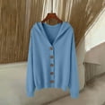thumbnail image 6 of Women's Solid Color Button Front Hooded Sweater,Casual Open Cardigan Jacket with Cozy Fabric,Long Sleeve Loungewear Essential for Autumn and Winter Daily Wear,Soft Comfortable Outerwear Layer Blue L, 6 of 6