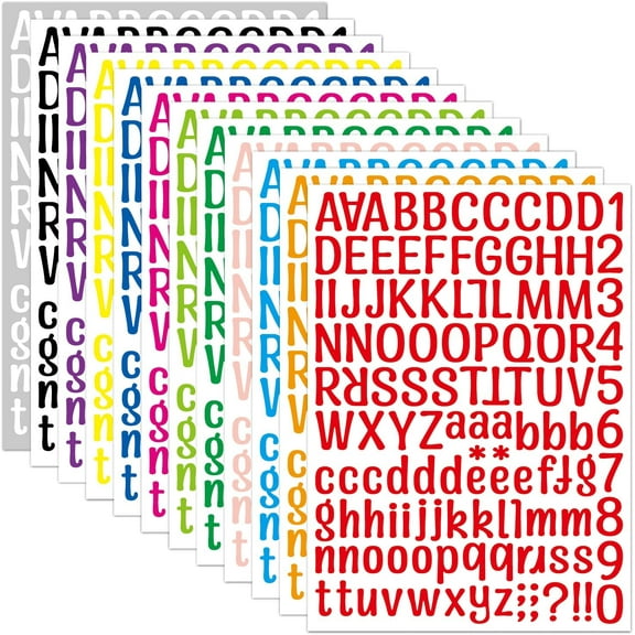 12 Sheets 12 Colors Self Adhesive Vinyl Letter Number Stickers Kit, Alphabet Number Stickers, Decals for Sign, Kitchen,Door, Business, Addres