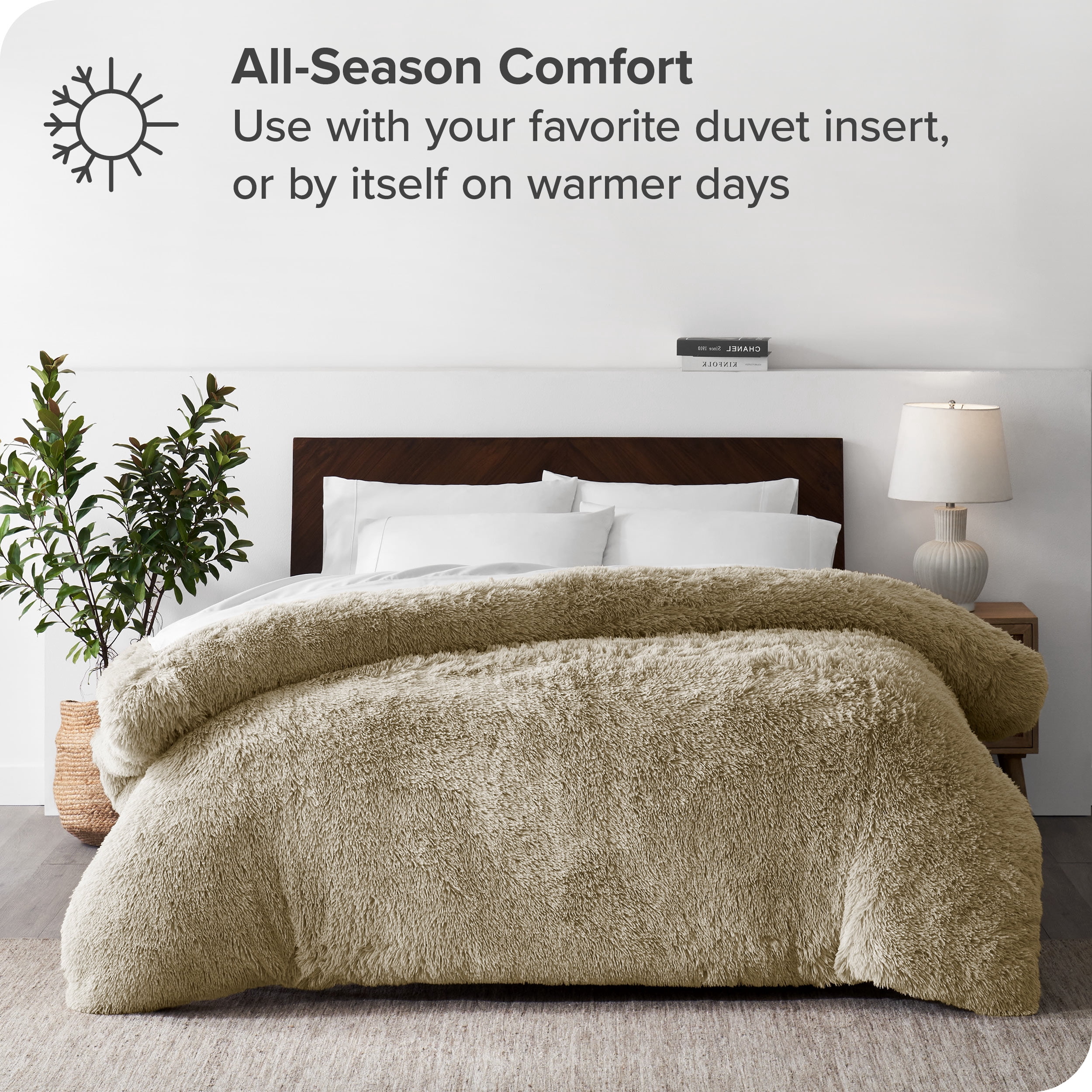 Bare Home Shaggy Faux Fur Duvet Cover - Ultra Soft - Fluffy Crystal Velvet - Twin/Twin XL, Sand