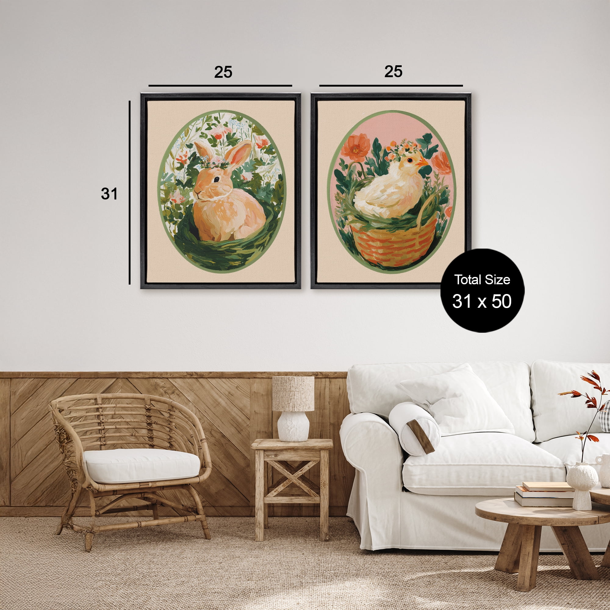 Stupell Industries Bloom Nest Animals 2 Piece Black Framed Floater Canvas Set, design by Yen