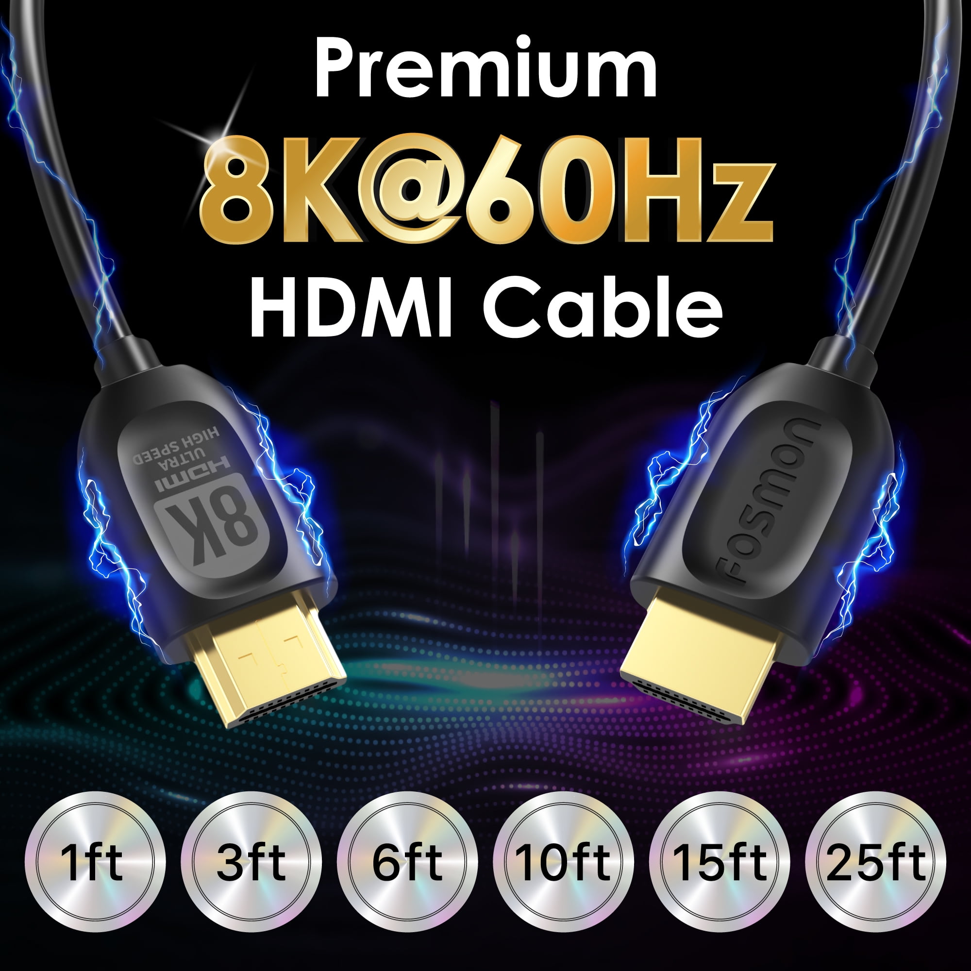 Fosmon 8K HDMI Cable 25ft HDMI Cord, 30AWG HDMI to HDMI Cable, HDMI 2.1 Cable 4K@120Hz|8K@60Hz Ultra High Speed HDMI Cable ARC for Nintendo Switch PS5