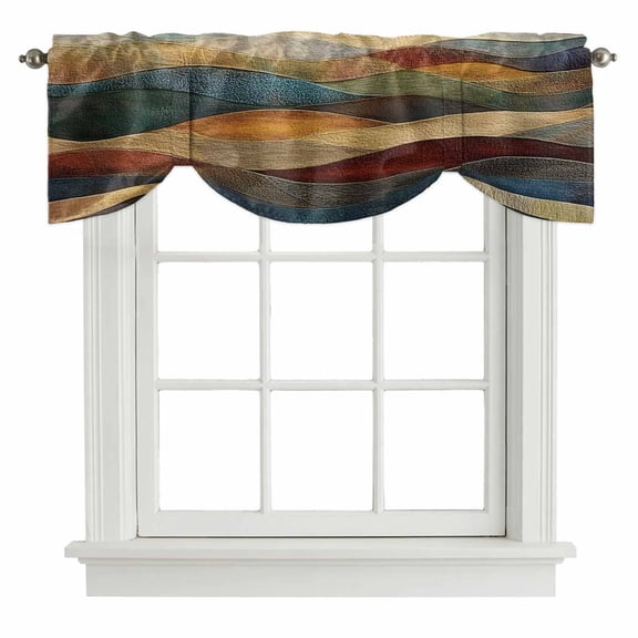 Tie Up Valances for Windows, Vintage Green Blue Adjustable Valance Curtains Window Treatment for Living Room/Bedroom Windows, Farmhouse Retro Art Rod Pocket Kitchen Curtains & Drapes 42x18 Inch