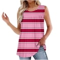 thumbnail image 2 of Fengqque Womens Tank Tops Summer Casual Sleeveless Tops Loose Striped Crewneck Pleated Shirt Basic Tees Hot Pink L(L), 2 of 5