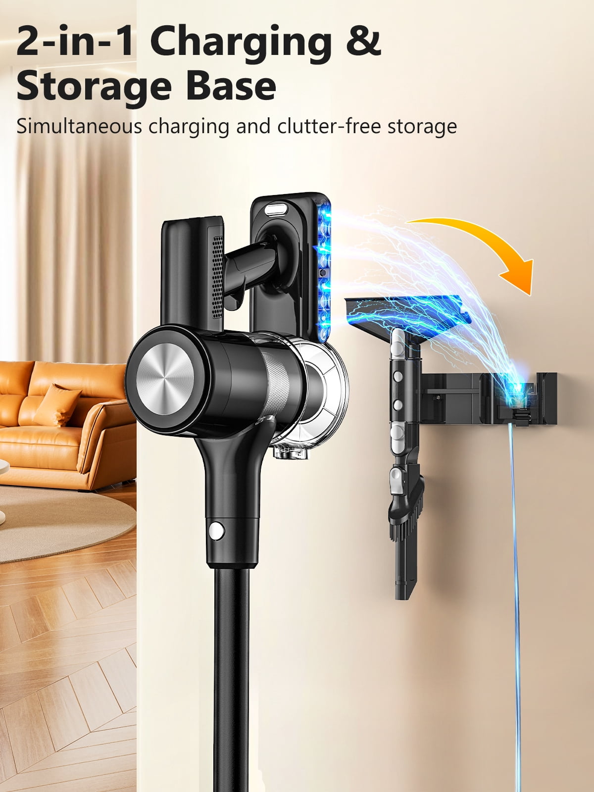 H28 Cordless Stick Vacuum Cleaner, 500W Brushless Motor, Self-Standing, Wall Charging, 55 Min Runtime, Lightweight for Hard Floors & Carpets, Black