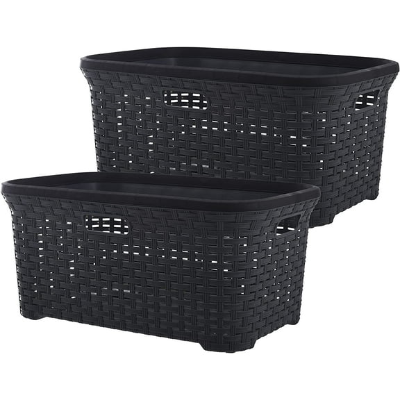Superio 50L Wicker Laundry Basket with Cut-Out Handles - Grey (2 Pack)
