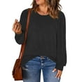 thumbnail image 3 of NISVIYA Womens Plus Size Tops Fall Casual Loose Fit Crew-Neck Tees Lightweight Puff Sleeve Sweatshirts, 3 of 7
