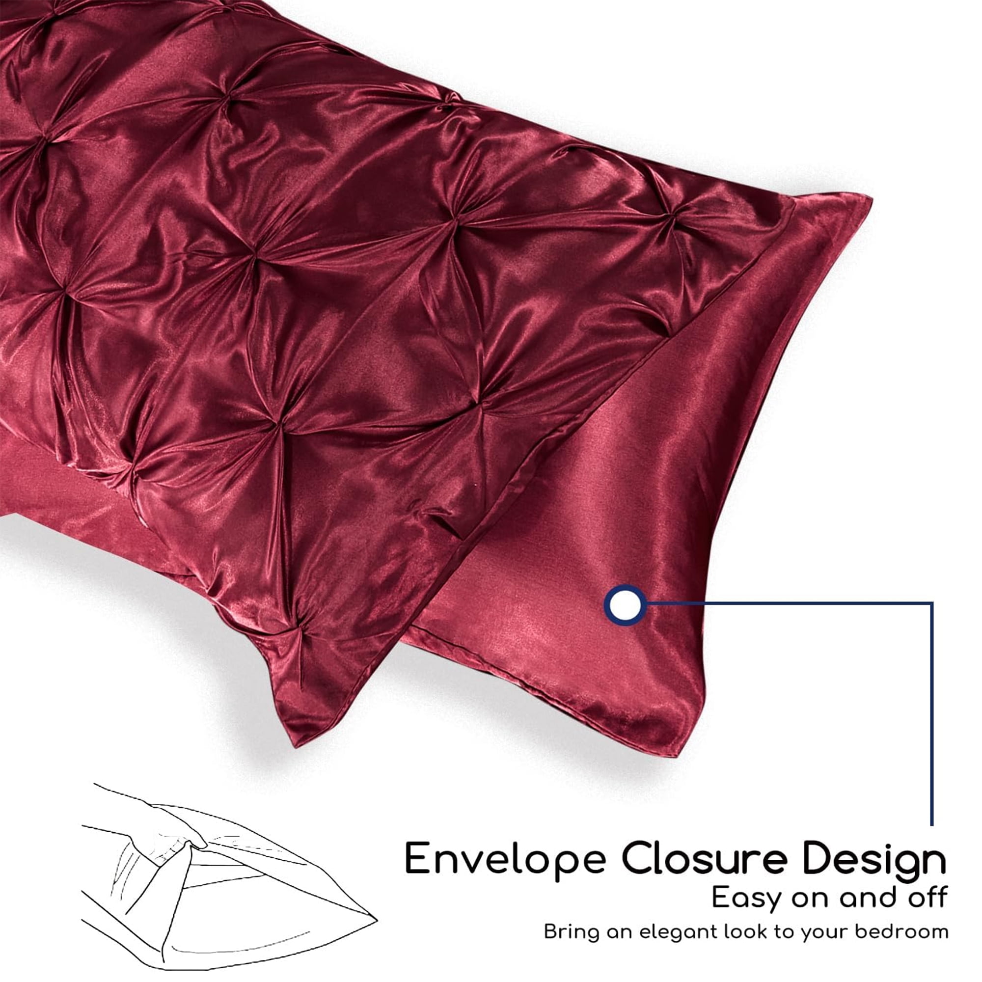 MR&HM Satin Comforter Set 7 Pieces King Size - Luxurious Pinch Pleat Bed in a Bag with Satin Comforter, Satin Sheets, Satin Pillowcases & Shams, Silky Soft Bedding Set for All Seasons (Burgundy)