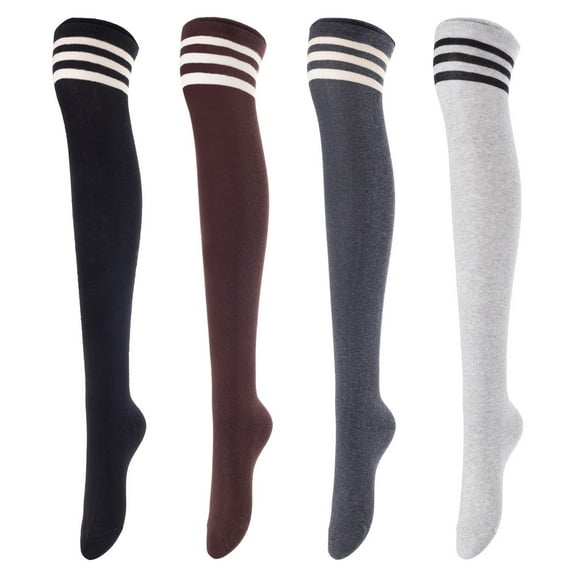 AATMart Women's 4 Pairs Comfortable Lightweight & Extra Soft Knee High Cotton Boot Socks Size 6-9 M1022Black,Coffee,Dark Grey,Grey 4c1