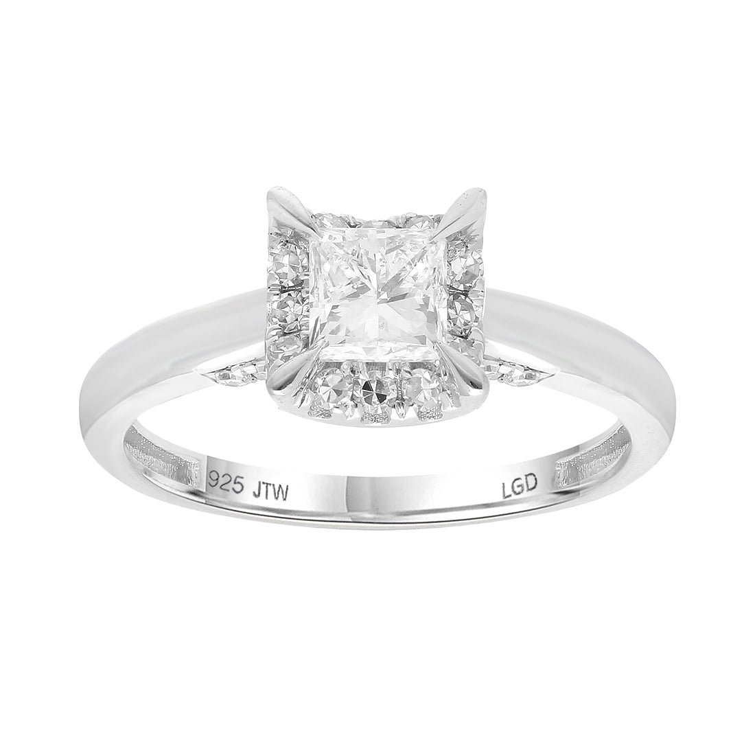 Brilliance Fine Jewelry Princess 1 Carat Lab Grown Diamond Halo Bridal Ring in Sterling Silver