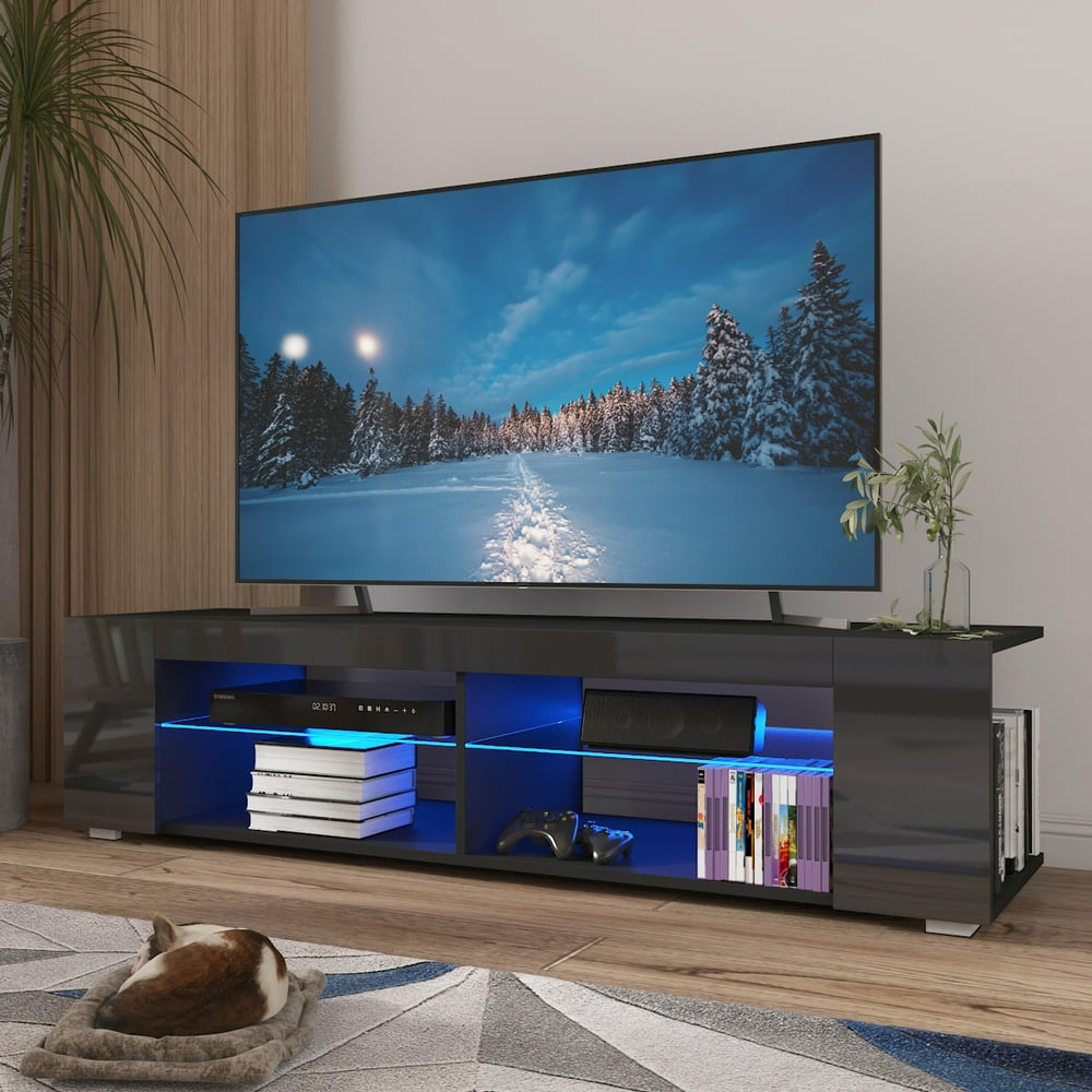 White TV Stand for 65 Inch TV, Entertainment Center with Remote LED