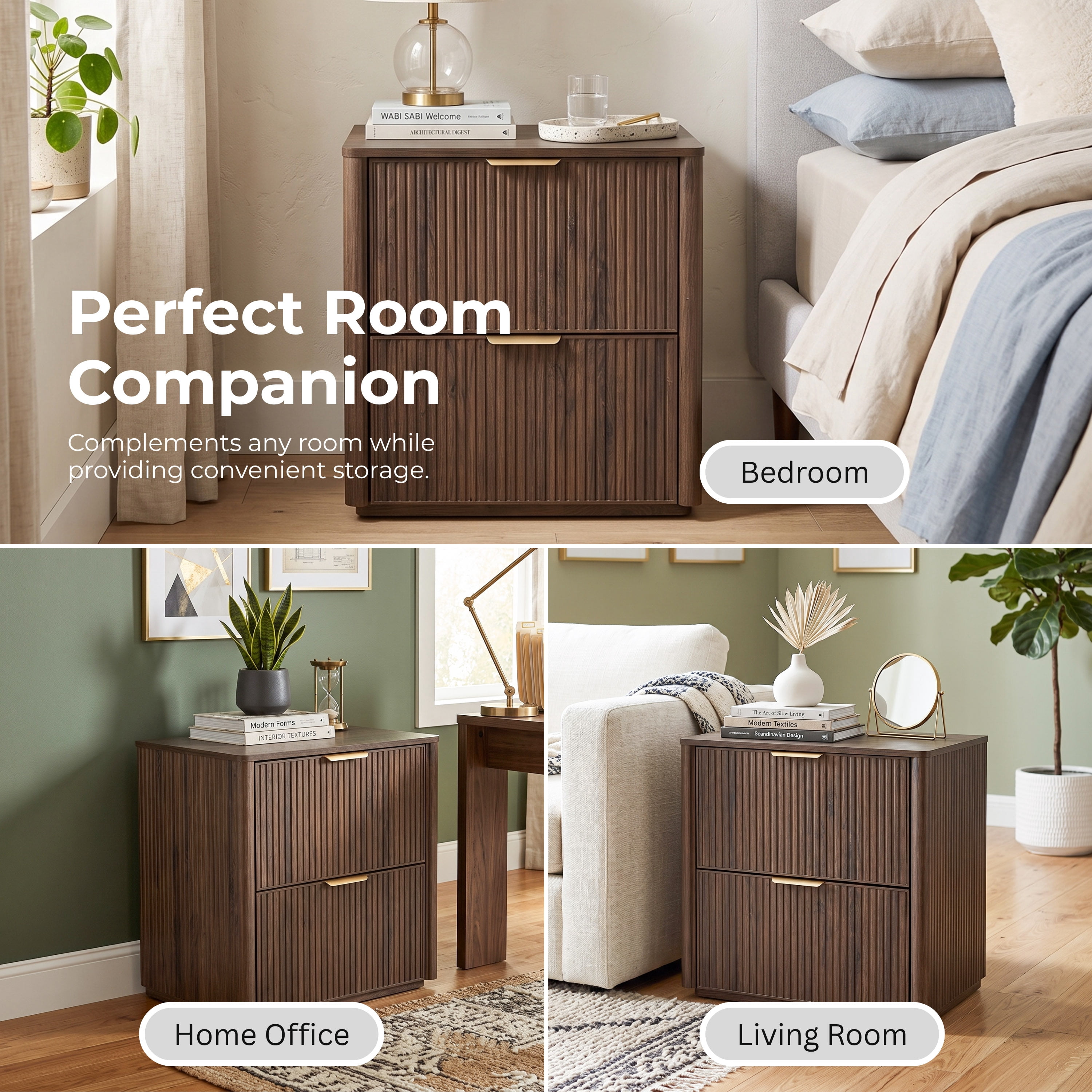Furniture of America Zerik Modern Wood 2-Drawer Nightstand, Walnut