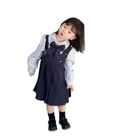 

OJinShaWanO Flower Girl Dresses White And Turquoise Girls Spring And Autumn New British Style Pleated Skirt Shirt Children S Dress School Clothes Blue Cotton Blend 5-6 Years