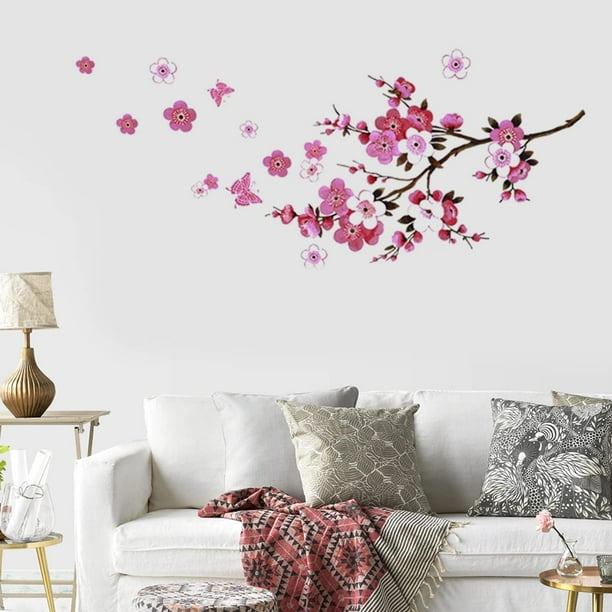 Pegatinas de pared de flores de Sakura - Calcomanías de pared de ramas de árbol de cerezo removibles - Papel tapiz de decoración del hogar DIY para la sala de estar de la habitación de los niños -