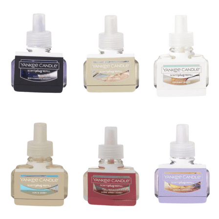 Yankee Candle Relax & Renew Electric ScentPlug Refills, Midsummer's Night, Sage & Citrus, Coconut Beach, Sun & Sand, Home Sweet Home, Lemon Lavender, 6 CT (Variety Pack)