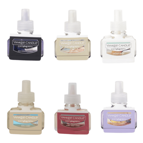 Yankee Candle Relax & Renew Electric ScentPlug Refills, Midsummer's Night, Sage & Citrus, Coconut Beach, Sun & Sand, Home Sweet Home, Lemon Lavender, 6 CT (Variety Pack)