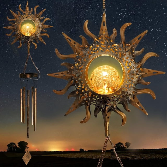 Sun Wind Chimes Solar Retro Windchimes Regalo de simpatía, Campanas de viento al aire libre, Regalos para mamá, Regalos para abuela, Regalos de mamá