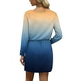 thumbnail image 6 of WTOBBY Women's Fashion V-Neck Long Sleeve Drawstring With Pockets Gradient Printed Casual Dresses - Stylish and Trendy Dress with Gradient Print,Dark Blue L, 6 of 6