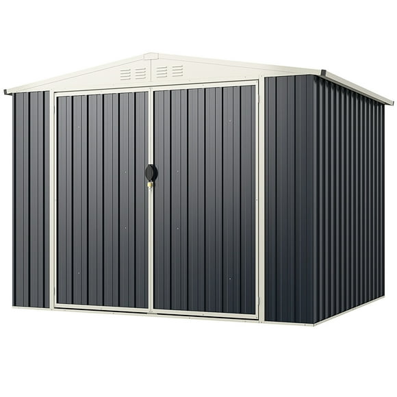 Gymax 8 x 6.3 FT Metal Outdoor Storage Shed w/ Lockable Door Pitched Tool Shed Roof