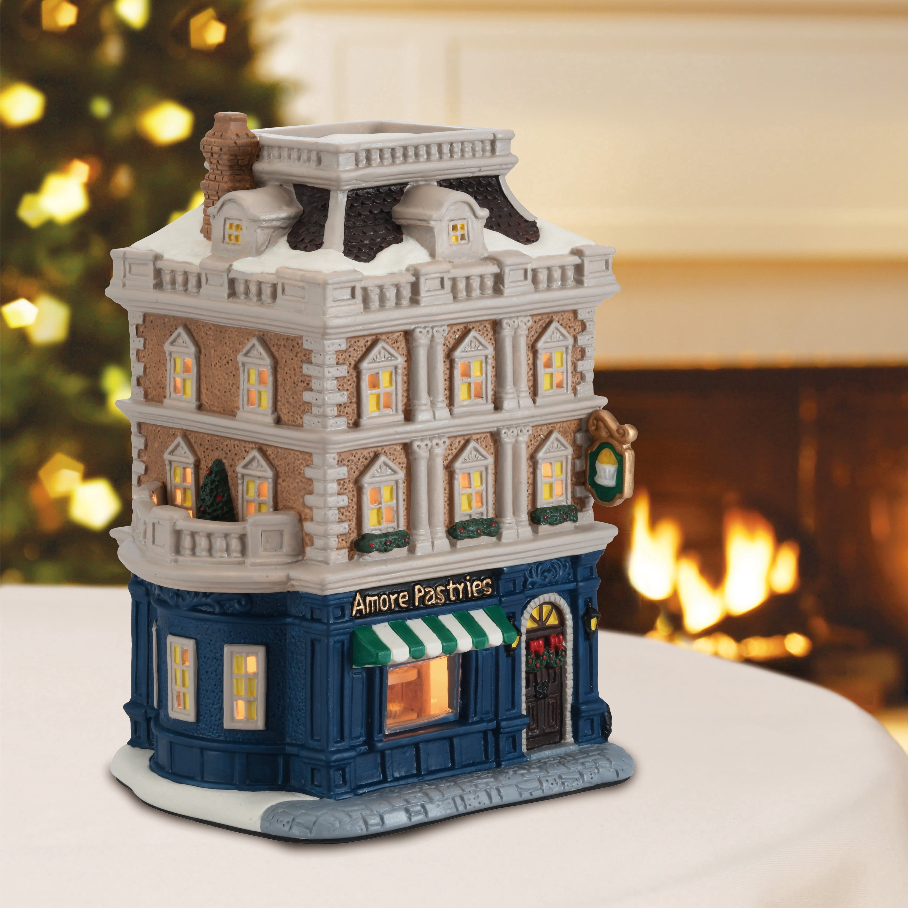 Light-Up Porcelain Amore Pastries Christmas Village Building, Multicolor, 8.87", by Holiday Time