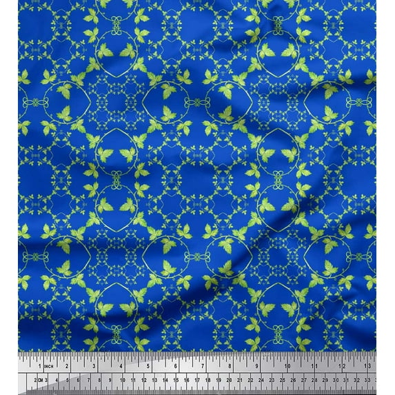 Soimoi Blue Georgette Viscose Fabric Leaves Damask Decor Fabric Printed Yard 42 Inch Wide