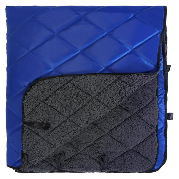 Large Outdoor Camping Blanket with Lining, Waterproof and Windproof Cold Weather Blanket for Camping Stadium, Machine Washable 79"x 79" Blue