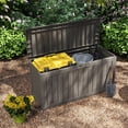 thumbnail image 6 of Decksplore 90 Gallon Outdoor Storage Box, Lockable, UV-Resistant, HDPE Waterproof Deck Box, Outdoor Storage Bench for Cushions, Garden Tools (Coffee), 6 of 13