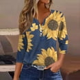 thumbnail image 5 of JULMCOMO Womens Summer Tops 2024 Dressy Casual Shirt Sunflower Print Button Decor V Neck Fashion T-Shirts 3/4 Sleeve Tops Tunic, 5 of 5