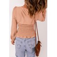 thumbnail image 1 of ABPHQTO Top de lunares suizos con cintura fruncida color albaricoque para mujer, 1 of 5
