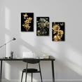 thumbnail image 3 of Hieng Black and Gold Wall Art 3 Pieces Golden Rose Butterfly Canvas Print Abstract Flower Painting Sparkling Floral Picture For Home Decor Unframed, 3 of 6
