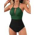 thumbnail image 5 of kamemir Women's One Piece Swimsuits Tummy Control Bathing Suit Halter Swimwear for Big Busted Curvy Woman(Green,S), 5 of 5