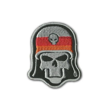 German Skull Embroidered Badge Iron On Sew On Fancy Dress Transfer Embroidered Patch 8.5 cm x 6 cm Logo Sew Ironed On Badge Embroidery Applique Patch