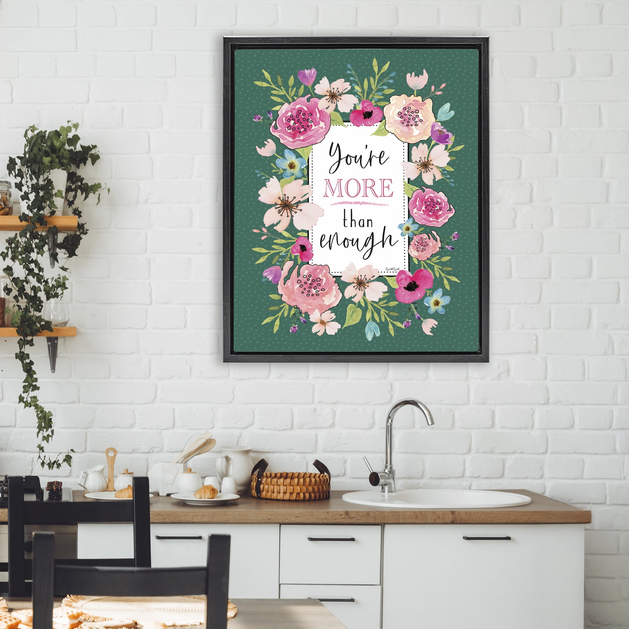 Stupell Industries More Than Enough with Florals Black Framed Floater Canvas Wall Art, design by Elizabeth Tyndall