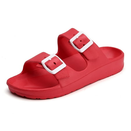 Flat sandals Comfort footbed Adjustable slides Double buckle slip ...