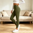 thumbnail image 6 of Plus Size Leggings for Women, High Waisted Black Super Soft Yoga Pants with Pockets, Petite to Plus Size Womens Leggings Non See Through, Workout Running Daily | TruHer,Army Green L, 6 of 9