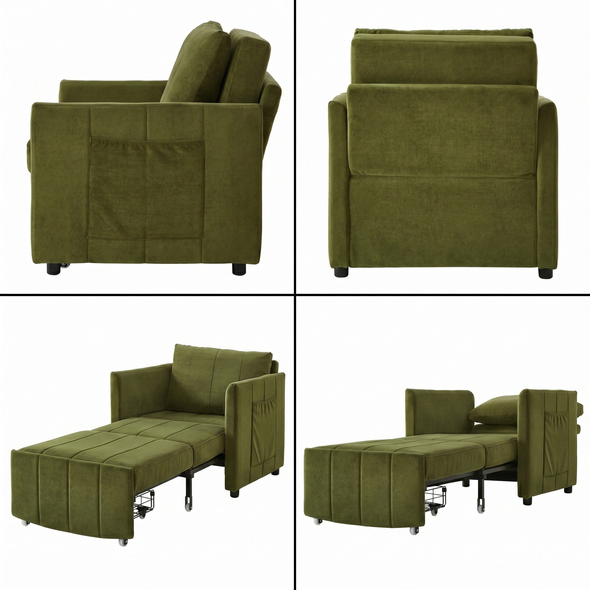 Sailvan 31.5" Convertible Pull Out Sofa Bed, Adjustable Chenille Sleeper Chair with Storage Green