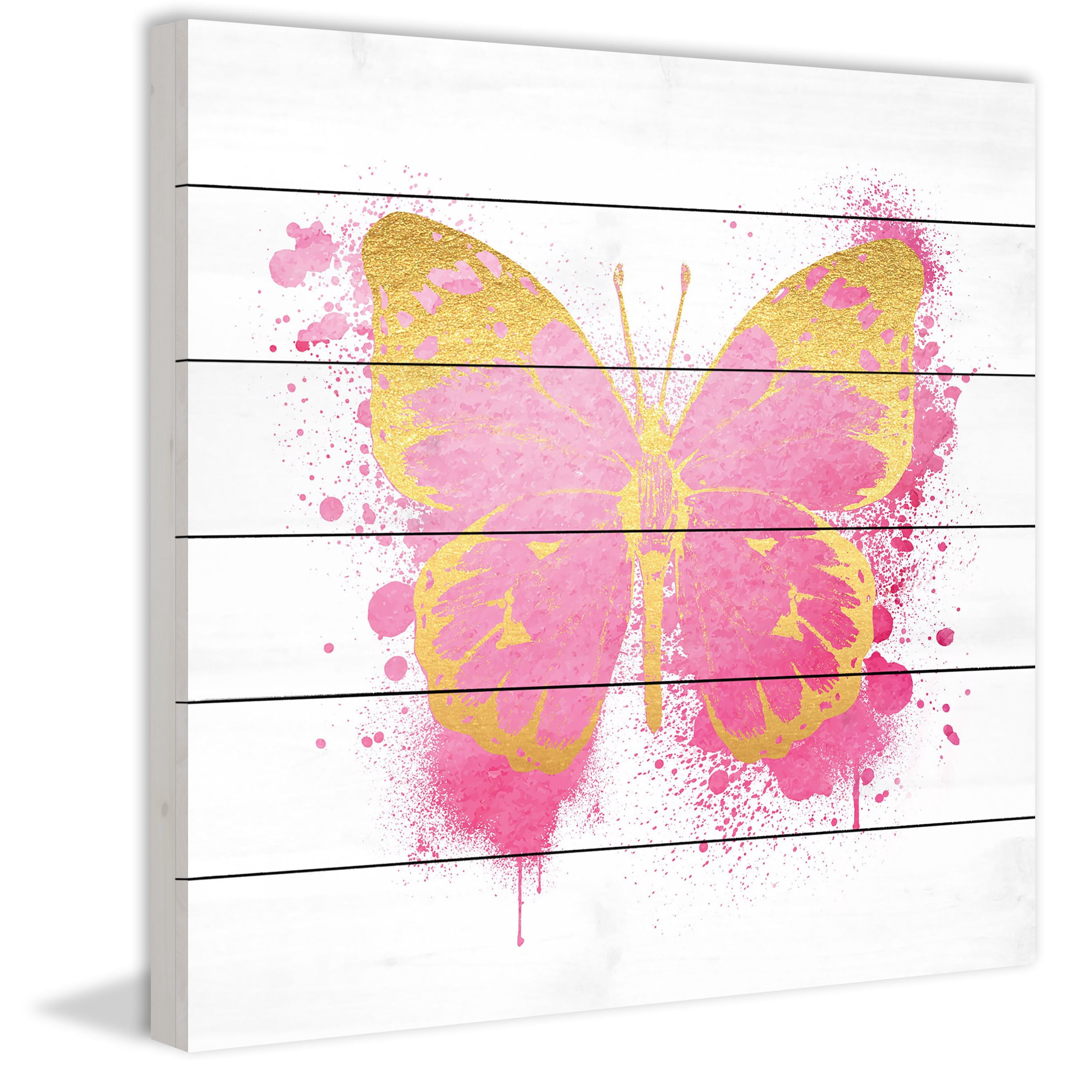 Marmont Hill "Butterfly Gold Pink" by Amanda Greenwood Painting Print on White Wood