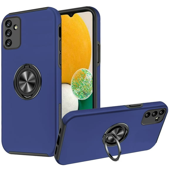 For Samsung Galaxy A13 4G 2022 Hybrid 360 Degree Rotatable Metal Invisible Ring Stand Holder Fit Magnetic Car Mount Slim Cover ,Xpm Phone Case [ Blue ]