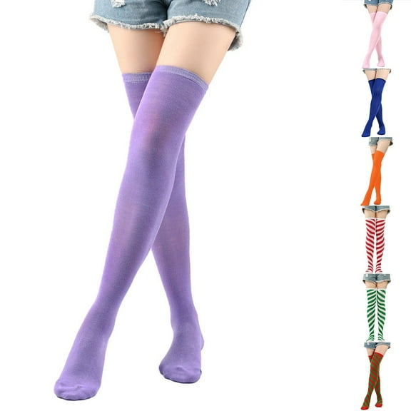 Chiristmas Women Stocking Candy Color Long Socks Warm Thigh High Overknee Decor Red YIWEI