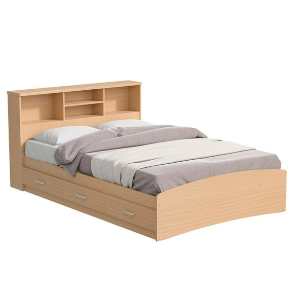 Woodpeckers Furniture and Mattress Bed with 3 Drawers and Bookcase Headboard (Beech, Full)