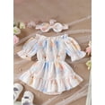 thumbnail image 3 of Infant Baby Girls Rompers Dress Rabbit Print Short Sleeve Boat Neck Ruched Skirt Hem Infant Bodysuits Easter Clothes with Headband, 3 of 8