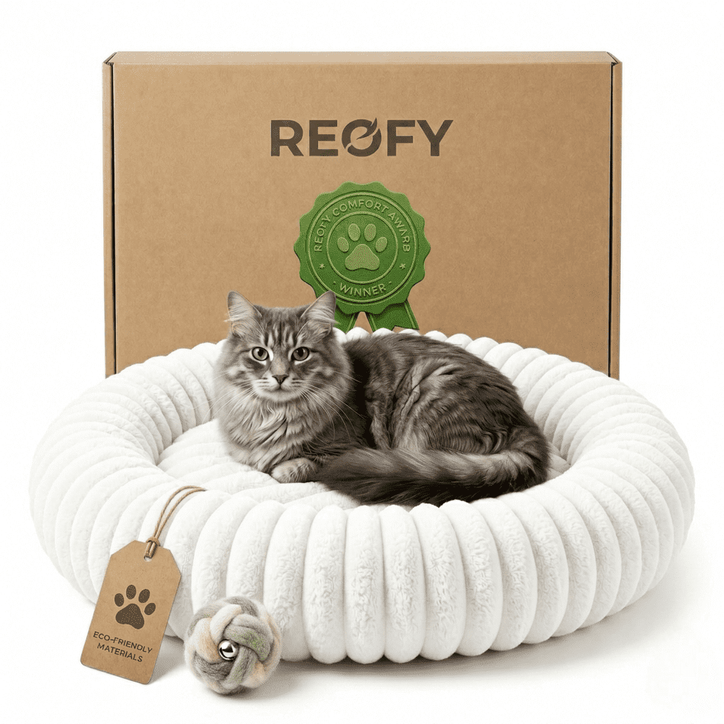 Pet Nest Cushion for Cats & Dogs, Round Fluffy Plush Calming Cushion with Non-Slip Bottom, Cozy Sleeping Bed with Small Balls, for Small to Large Pets