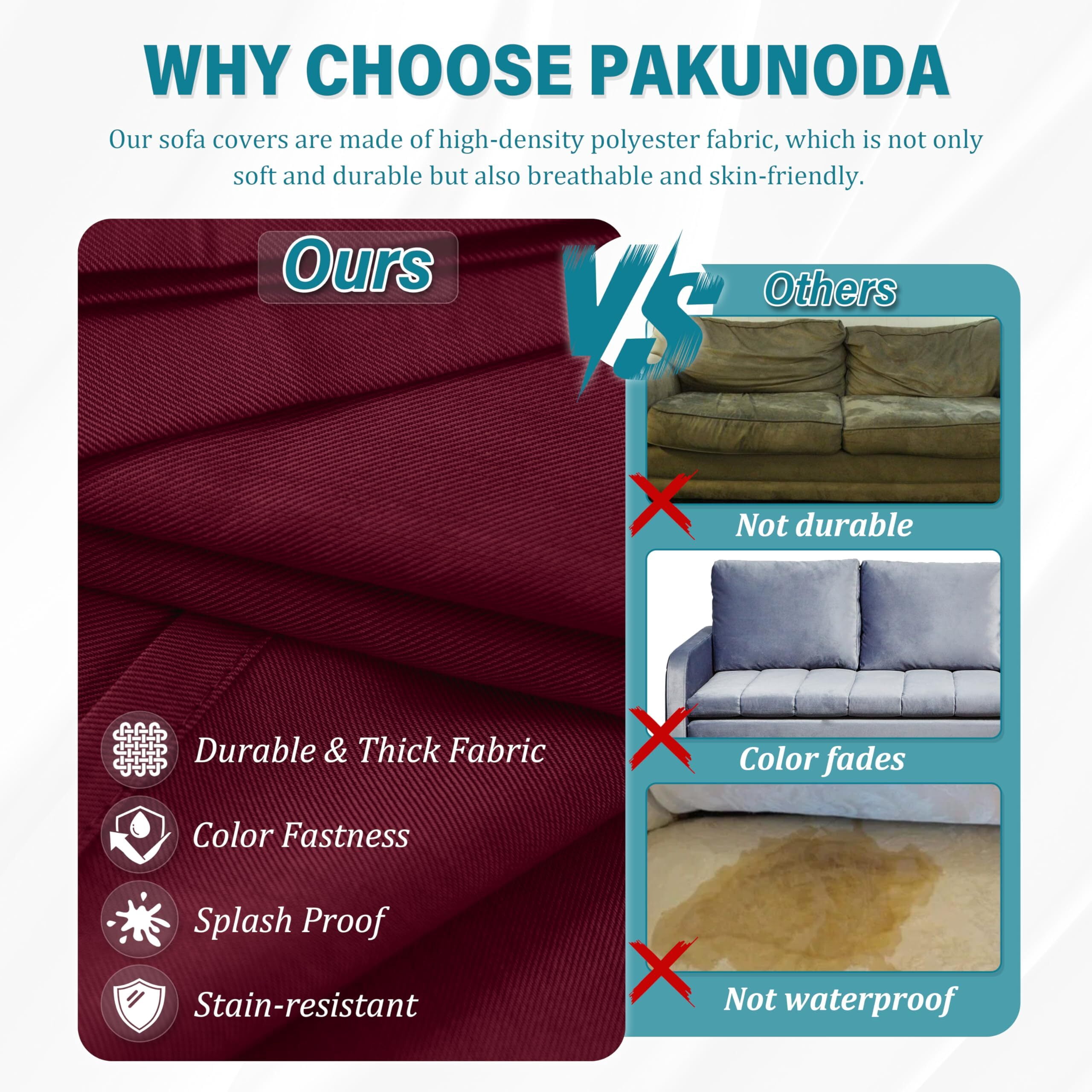 Pakunoda 3Pcs Patio Cushion Covers 4-Seater Outdoor Cushion Slipcovers Replacement with Zipper for Garden Couch Wicker Rattan Sofa Furniture, Cover Only, Burgundy