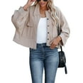thumbnail image 1 of Chaqueta Corta de Larga con Botones para Mujer, con Dobladillo Sin Rematar y Bolsillos, para Invierno y Otoño Caqui M, 1 of 10