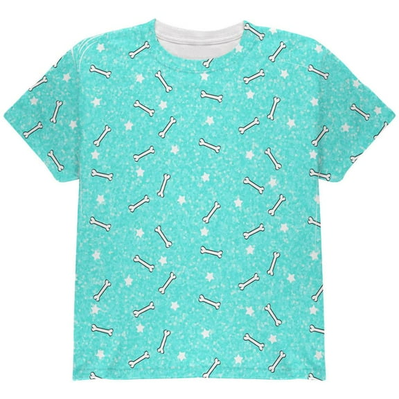 Bones and Stars Glitter Pattern All Over Youth T Shirt Multi YLG