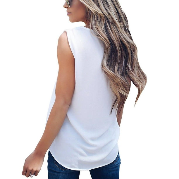 Blusas De chifon con cuello en V para Mujer Top De verano camisa sin mangas Tops informales Blusas De Mujer De Moda 2020 ZefeiWu 1327533424479 Bodega Aurrera en linea