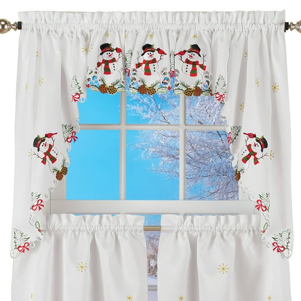 Snowman Cardinal Window Curtain Christmas Decoration Swags Walmart Com