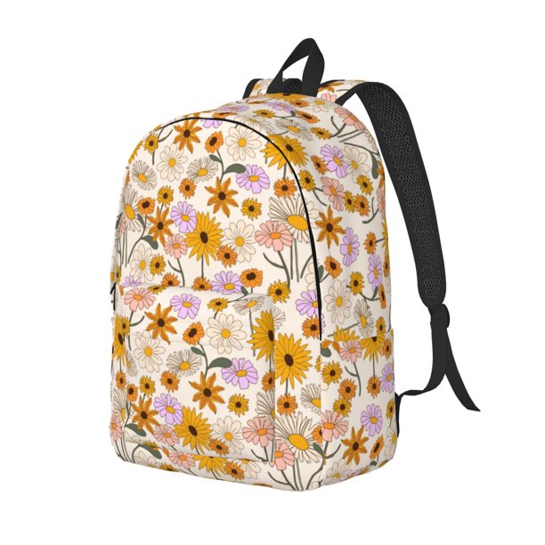 Balery Boho Flowers Mochila Clásica Impresa Básica para Viaje, Mochila Escolar Resistente al Agua, Mochila de Lona con Correas Ajustables-Small