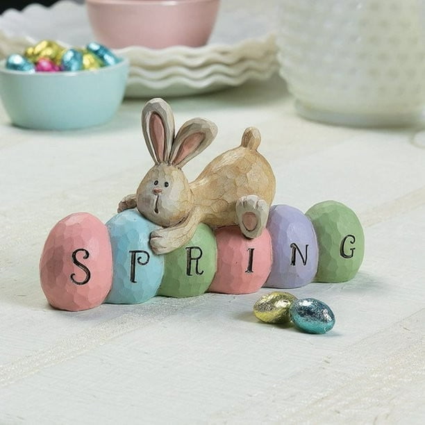 Decoraciones de mesa de Pascua, conejitos de resina de Pascua, adornos de mesa, lindas estatuas de primavera, centros de mesa, decoración para fiestas, hogar y vacaciones.