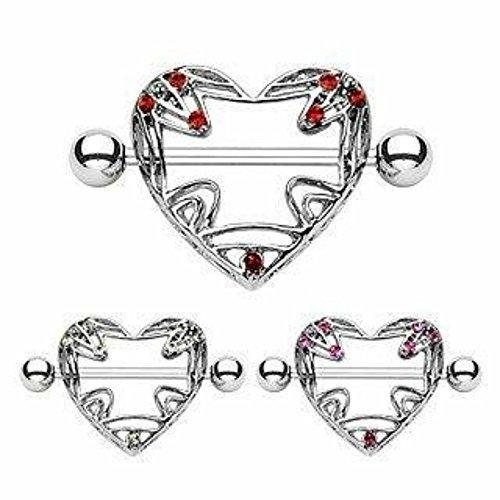 Nipple Ring Bars CZ Aztec Heart Circle of Love 14 gauge sold as a pair