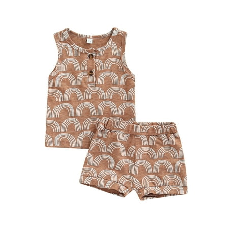 

Sunisery Toddler Infant Baby Girls 2Pcs Clothes Set Rainbow Print Sleeveless Vest Tops Shorts Summer Outfits Brown 18-24 Months